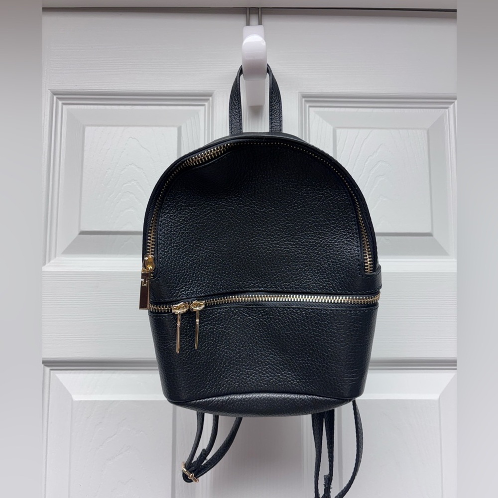 Genuine Leather Mini Backpack | Black | Made in Italy